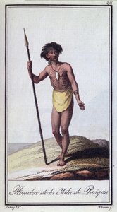 1799色の彫刻が施された、アルブエルネによって彫刻されたイースター島の男